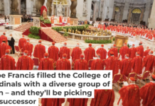The Catholic Church’s 115 cardinal-electors take part in a mass in St. Peter’s Basilica on March 12, 2013, ahead of entering the conclave for a papal election. Michael Kappeler/picture alliance via Getty Images